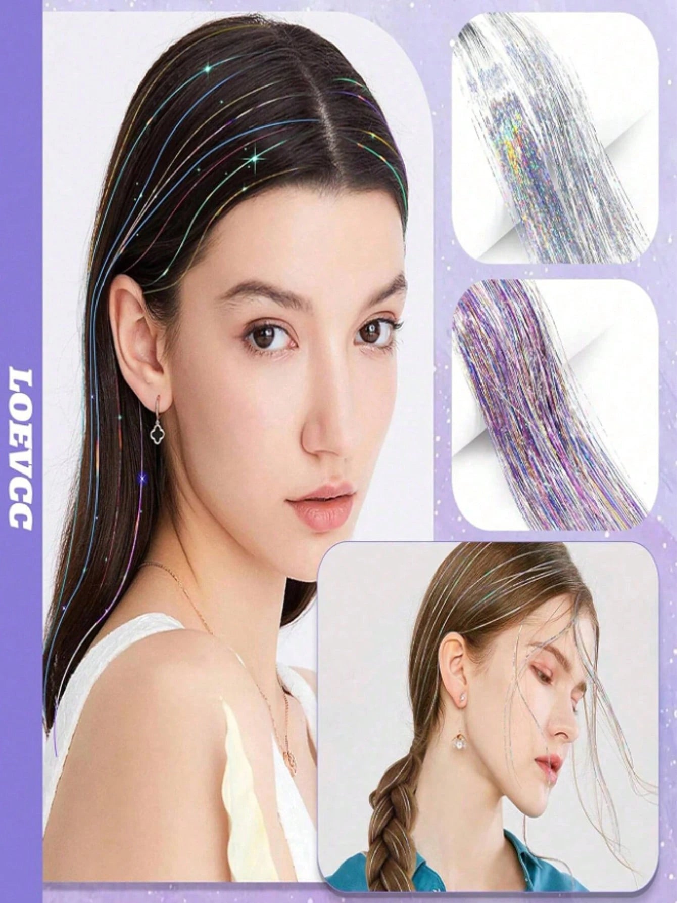 12-Piece Glittering Hair Clip Set, 20-Inch Clip-On Synthetic Hair Extensions, Heat-Resistant Fairy Hair Accessories, Perfect For Holidays And Parties