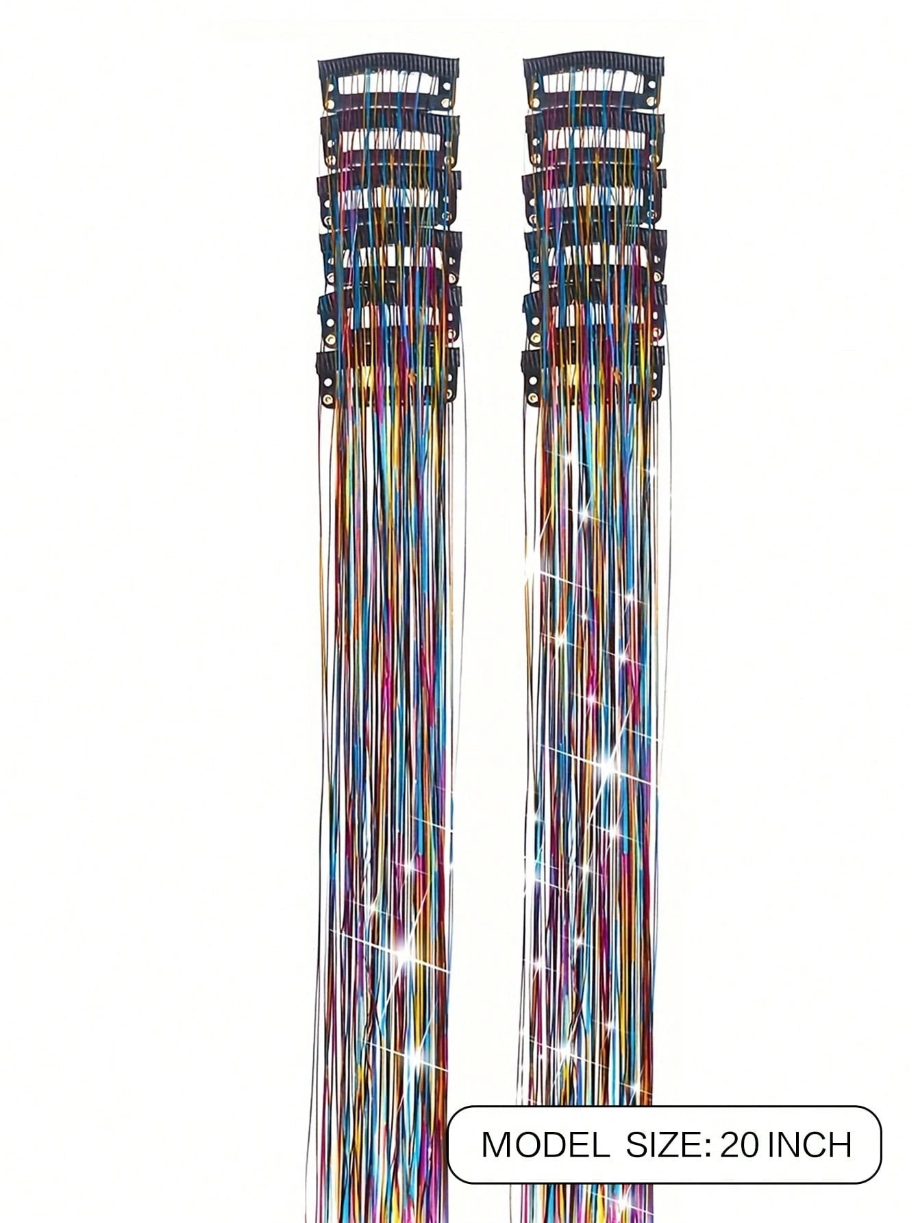 12-Piece Glittering Hair Clip Set, 20-Inch Clip-On Synthetic Hair Extensions, Heat-Resistant Fairy Hair Accessories, Perfect For Holidays And Parties
