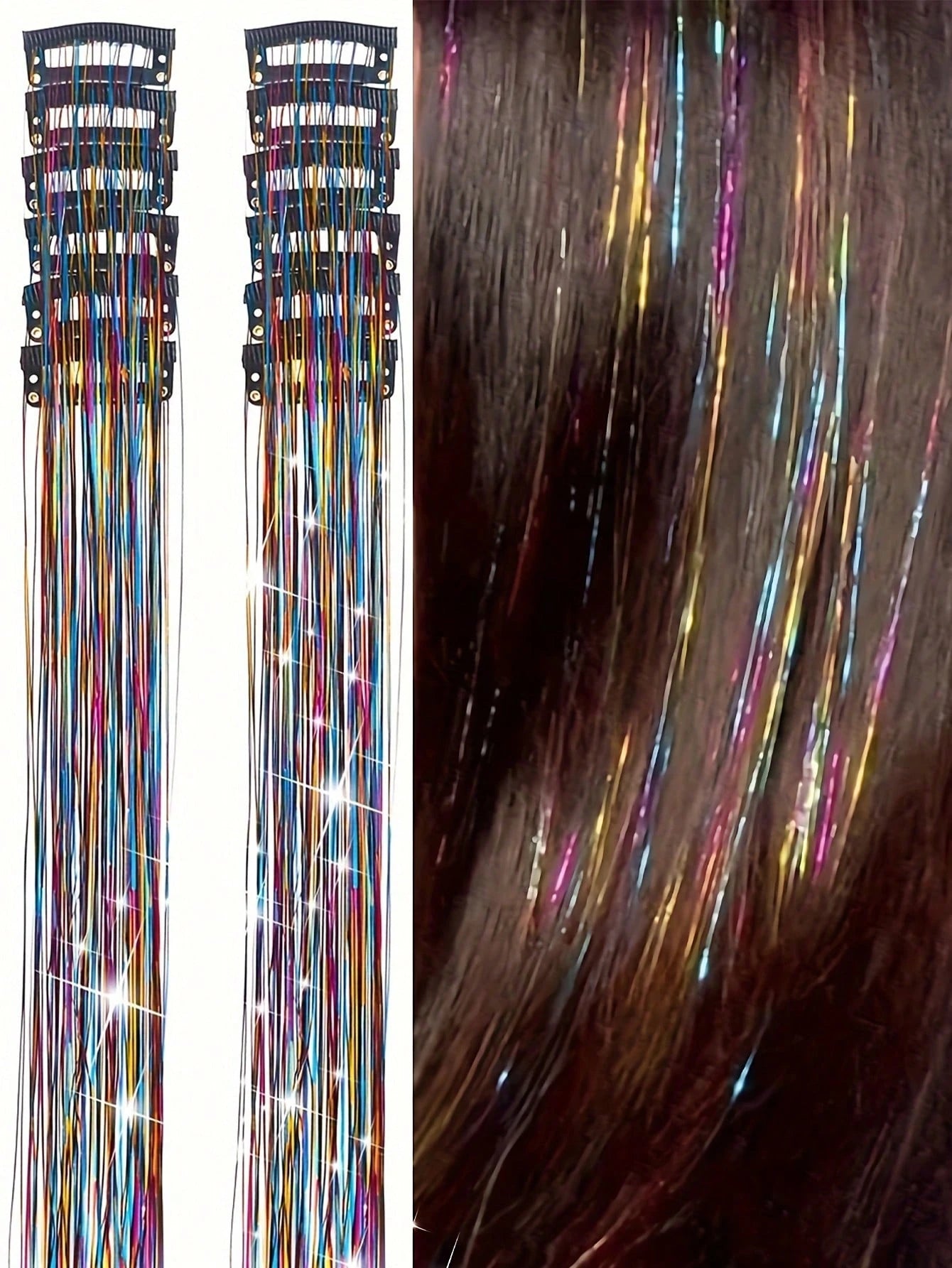 12-Piece Glittering Hair Clip Set, 20-Inch Clip-On Synthetic Hair Extensions, Heat-Resistant Fairy Hair Accessories, Perfect For Holidays And Parties